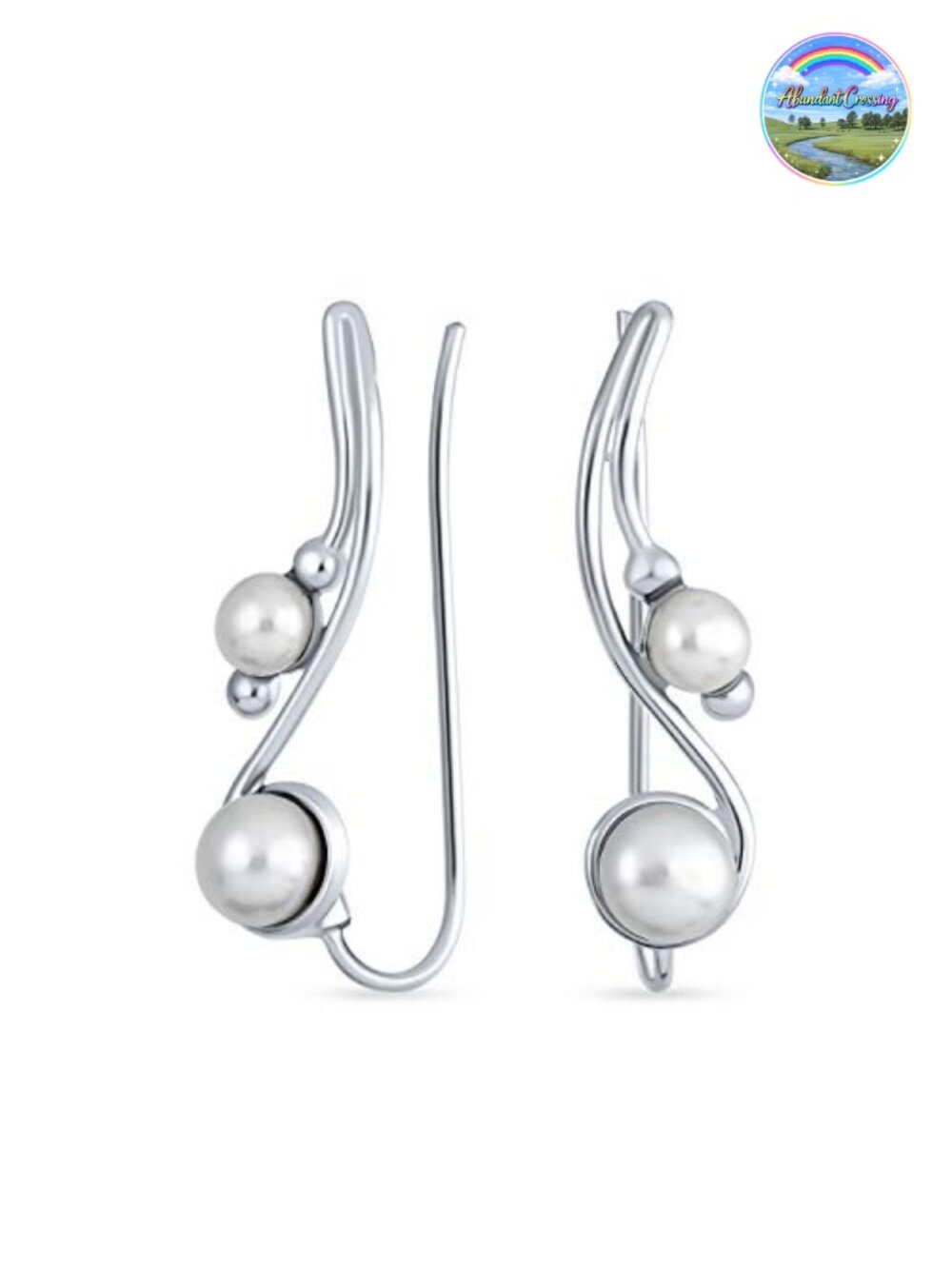 White Freshwater Pearl Ear Cuff Climber Earrings Gold Plate Sterling Silver